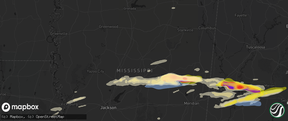 Hail map in Kosciusko, MS on May 6, 2026