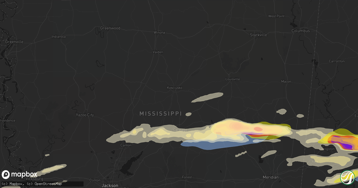 Hail map in Kosciusko, MS on May 6, 2026