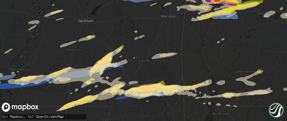 Hail map in Laurel, MS on May 6, 2026