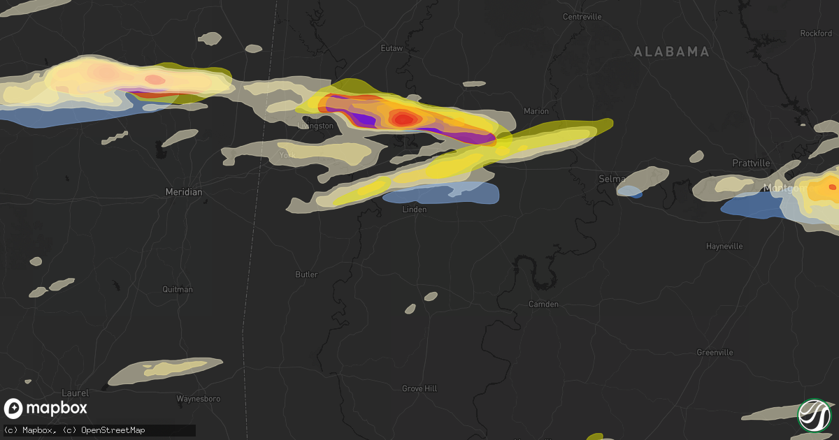 Hail map in Linden, AL on May 6, 2026