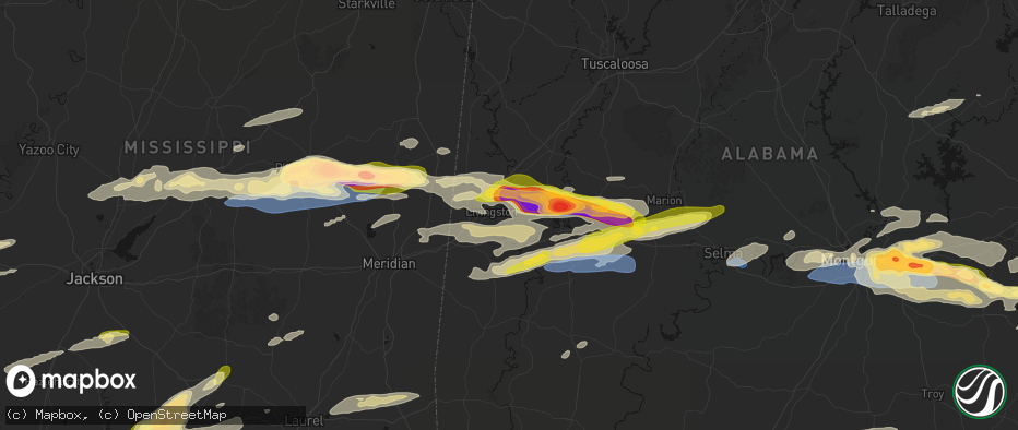Hail map in Livingston, AL on May 6, 2026