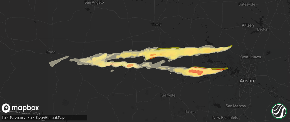 Hail map in London, TX on May 6, 2026
