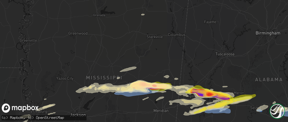 Hail map in Louisville, MS on May 6, 2026