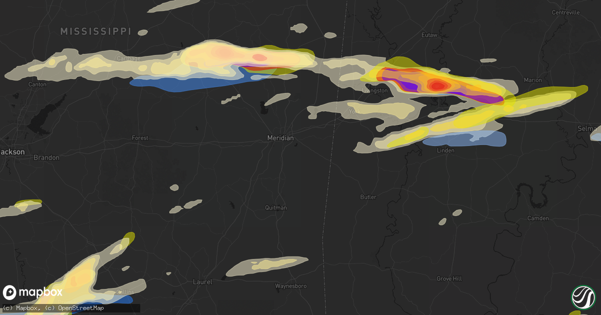 Hail map in Meridian, MS on May 6, 2026