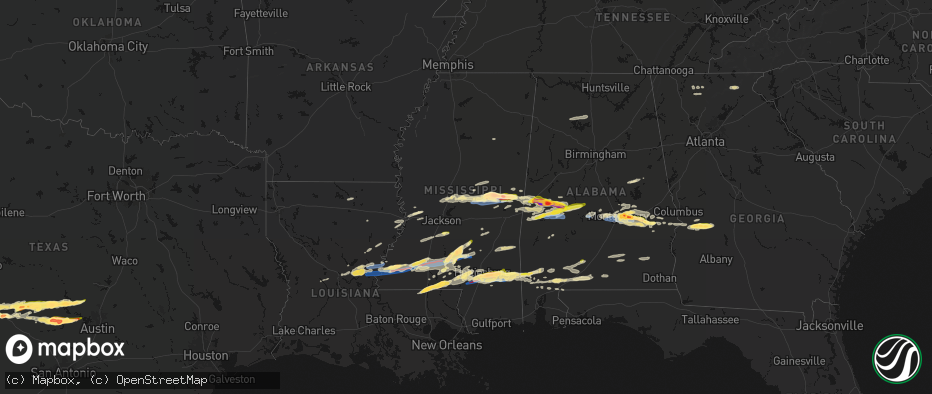 Hail map in Mississippi on May 6, 2026