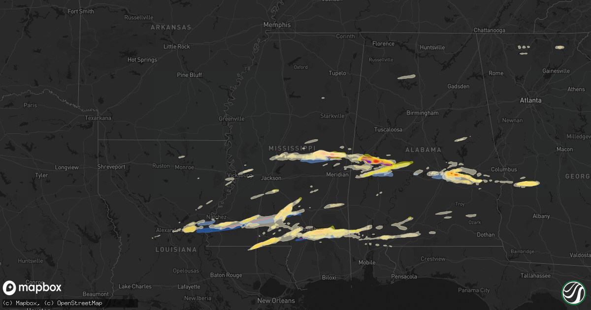 Hail map in Mississippi on May 6, 2026
