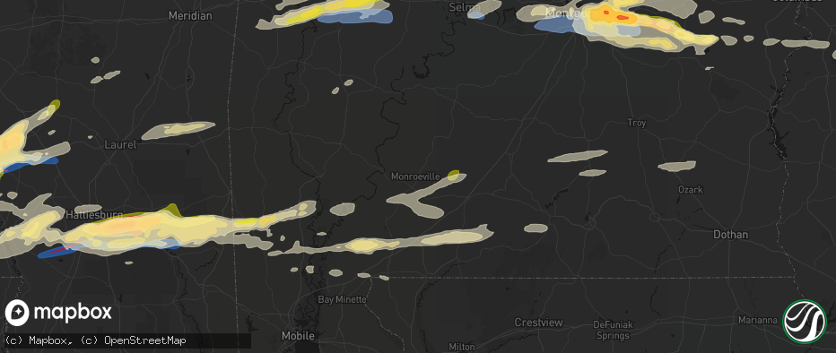 Hail map in Monroeville, AL on May 6, 2026