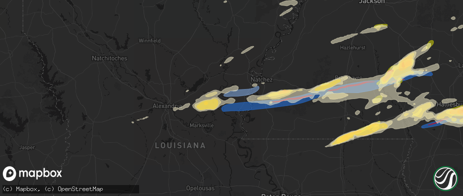 Hail map in Monterey, LA on May 6, 2026