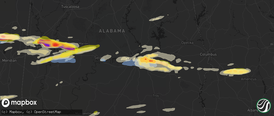 Hail map in Montgomery, AL on May 6, 2026