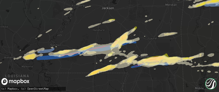 Hail map in Monticello, MS on May 6, 2026