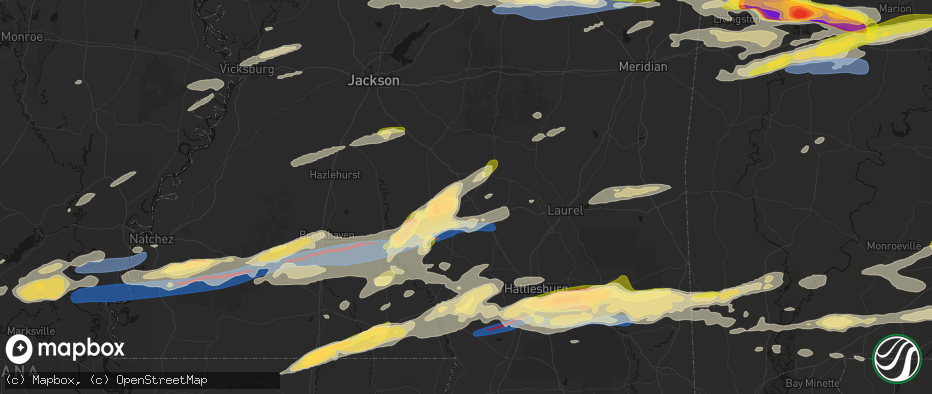 Hail map in Mount Olive, MS on May 6, 2026