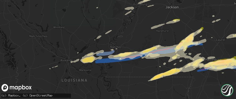 Hail map in Natchez, MS on May 6, 2026