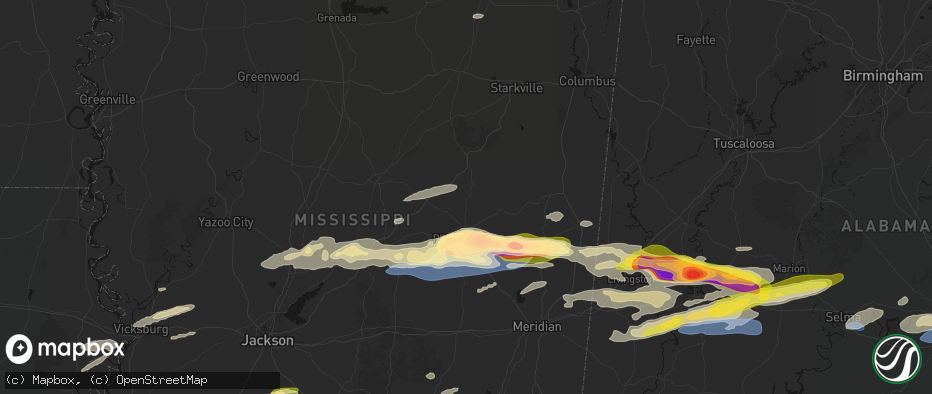 Hail map in Noxapater, MS on May 6, 2026