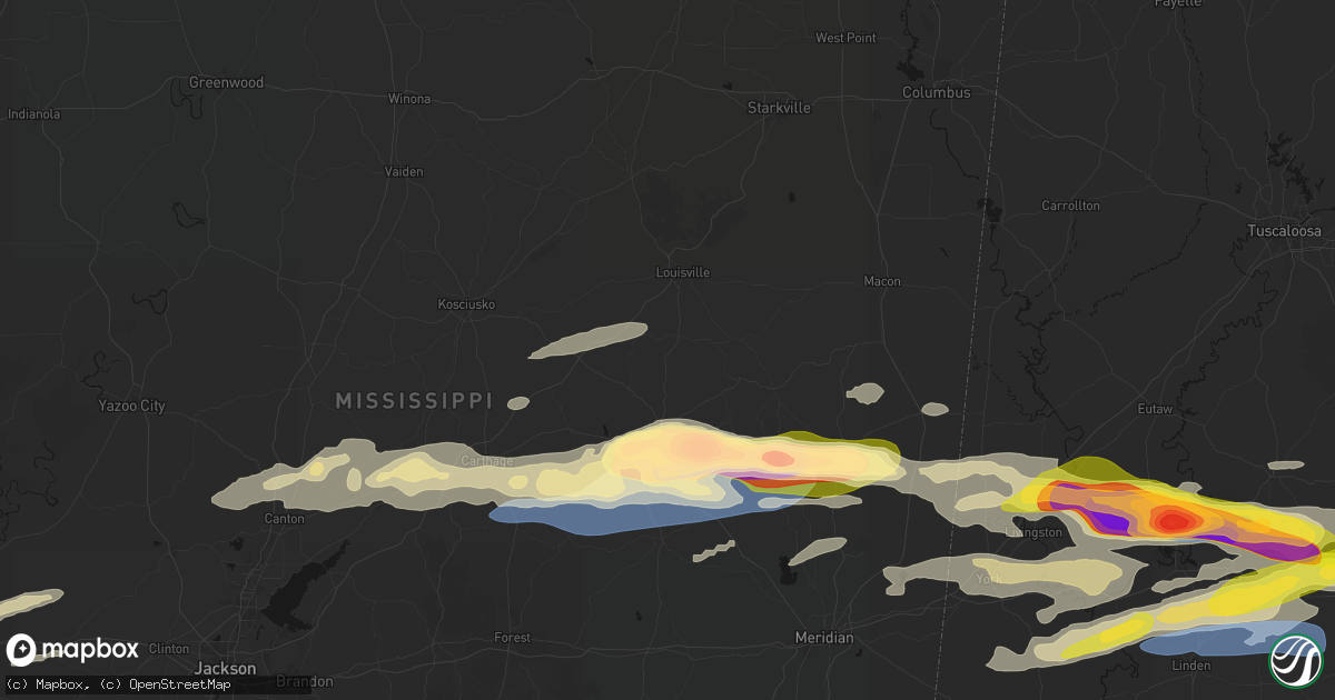 Hail map in Noxapater, MS on May 6, 2026