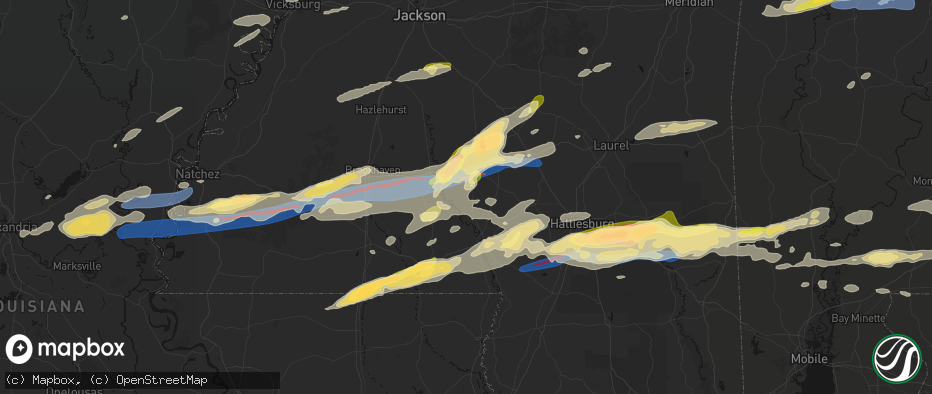 Hail map in Oak Vale, MS on May 6, 2026