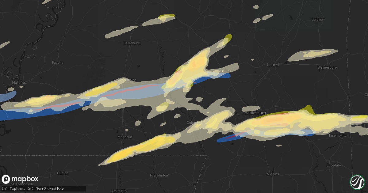 Hail map in Oak Vale, MS on May 6, 2026