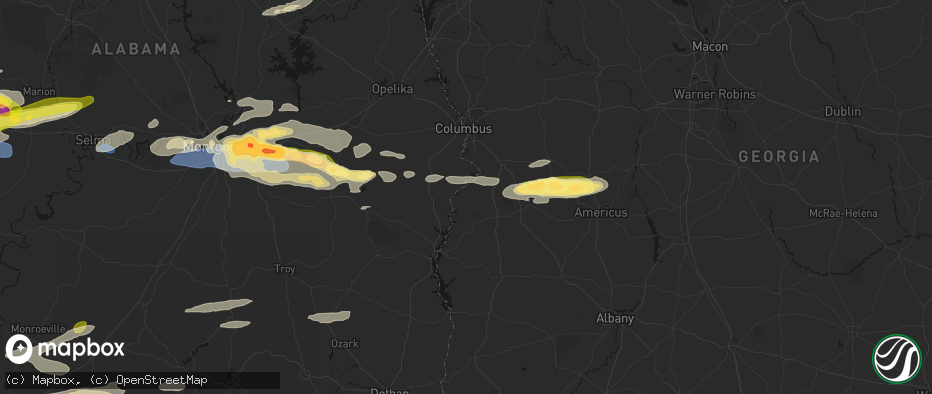 Hail map in Omaha, GA on May 6, 2026