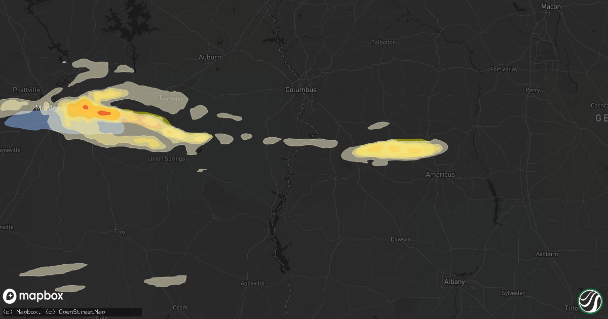 Hail map in Omaha, GA on May 6, 2026