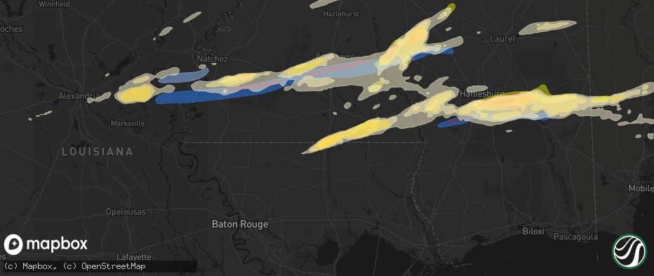 Hail map in Osyka, MS on May 6, 2026