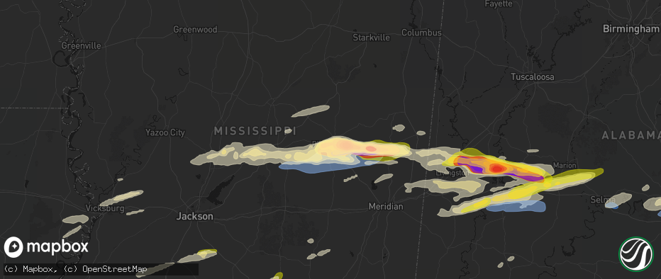 Hail map in Philadelphia, MS on May 6, 2026