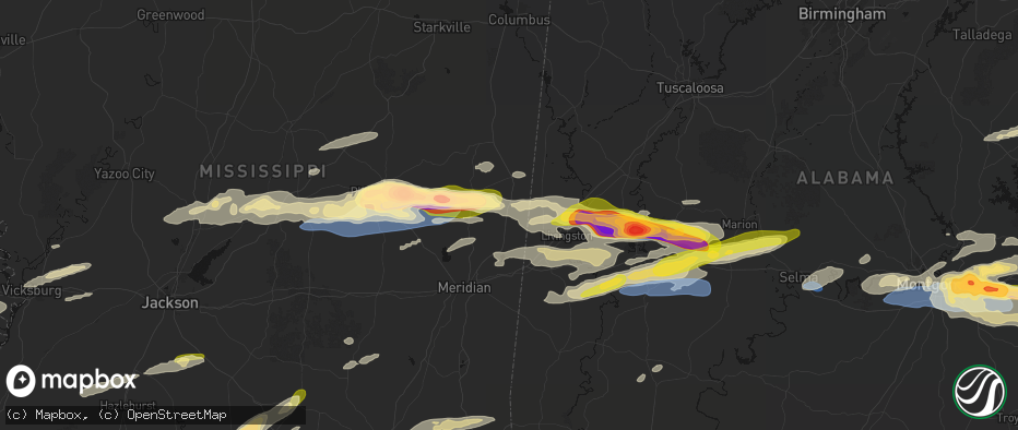 Hail map in Porterville, MS on May 6, 2026