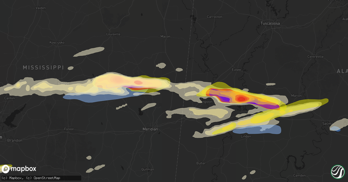 Hail map in Porterville, MS on May 6, 2026