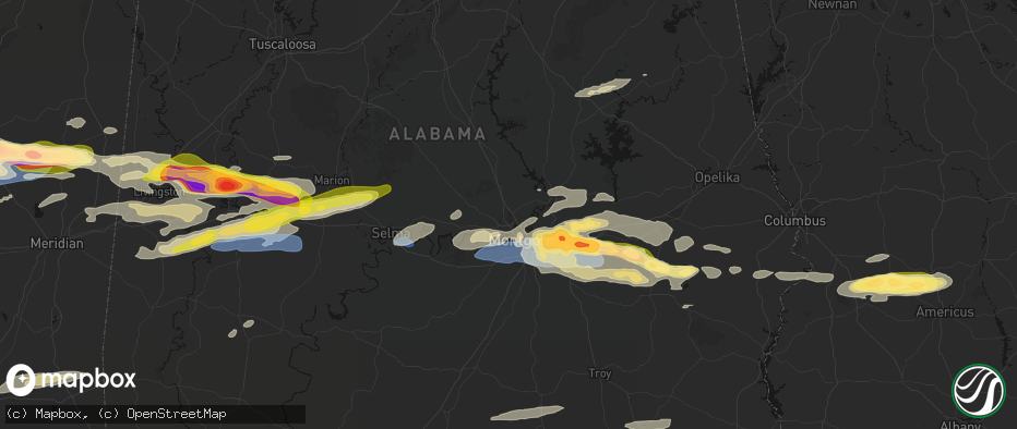 Hail map in Prattville, AL on May 6, 2026