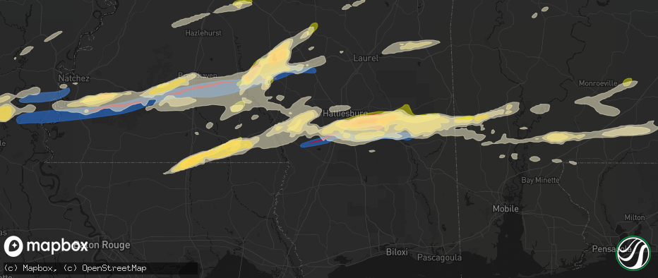 Hail map in Purvis, MS on May 6, 2026