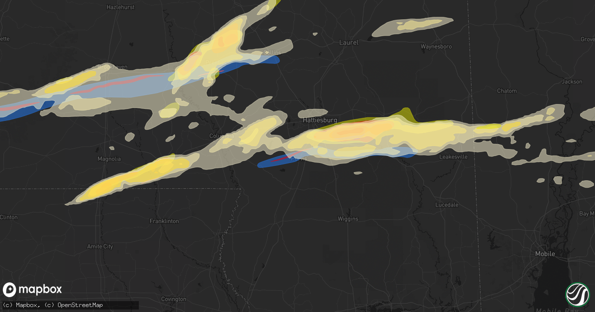 Hail map in Purvis, MS on May 6, 2026
