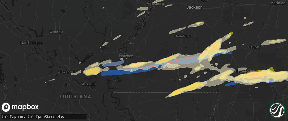 Hail map in Roxie, MS on May 6, 2026