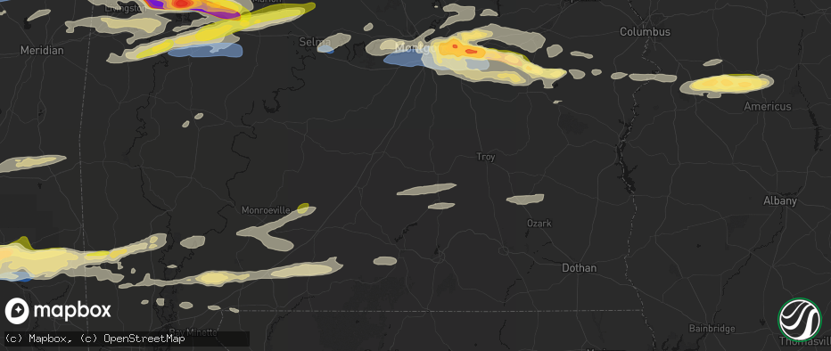 Hail map in Rutledge, AL on May 6, 2026