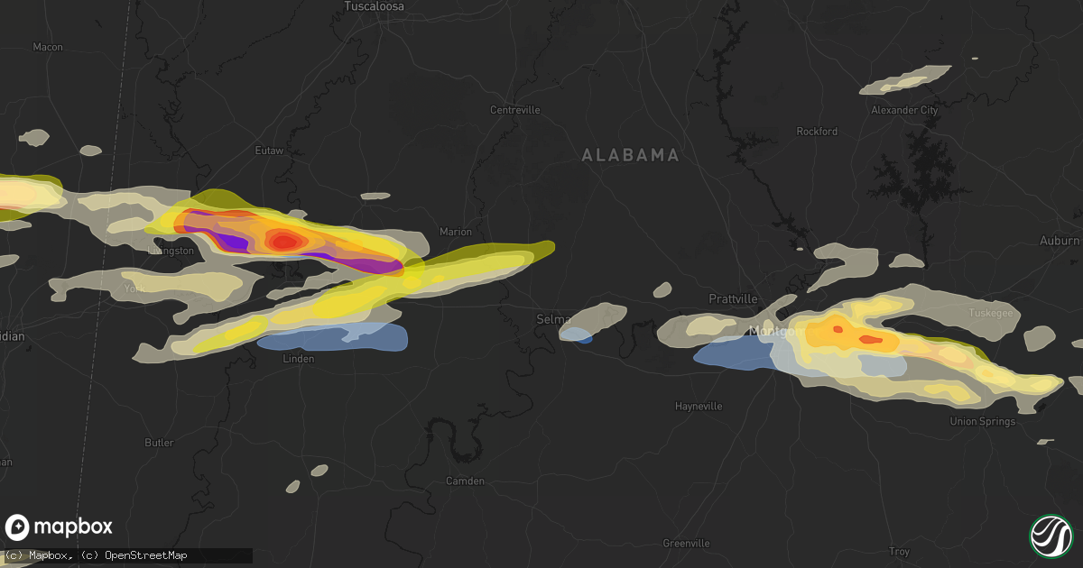 Hail map in Selma, AL on May 6, 2026