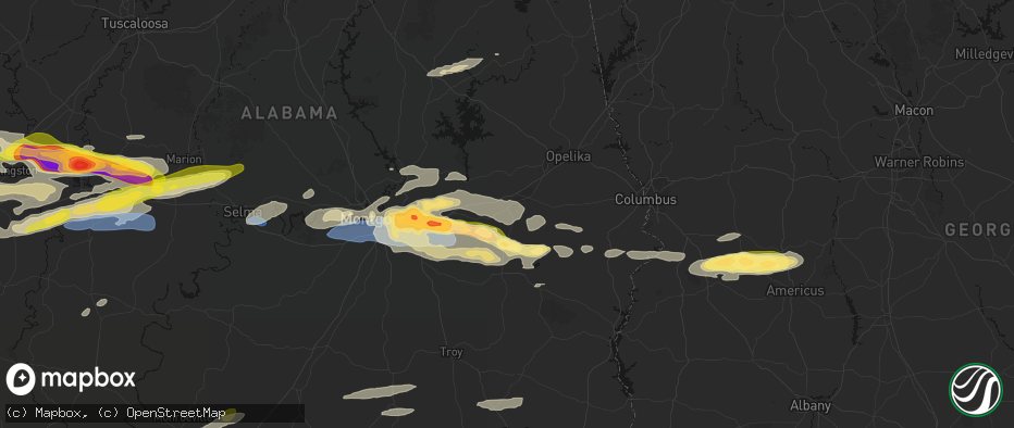 Hail map in Tuskegee, AL on May 6, 2026