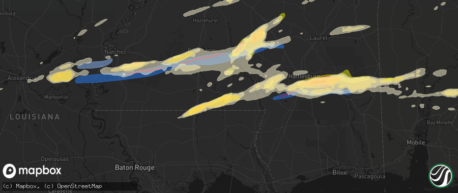 Hail map in Tylertown, MS on May 6, 2026