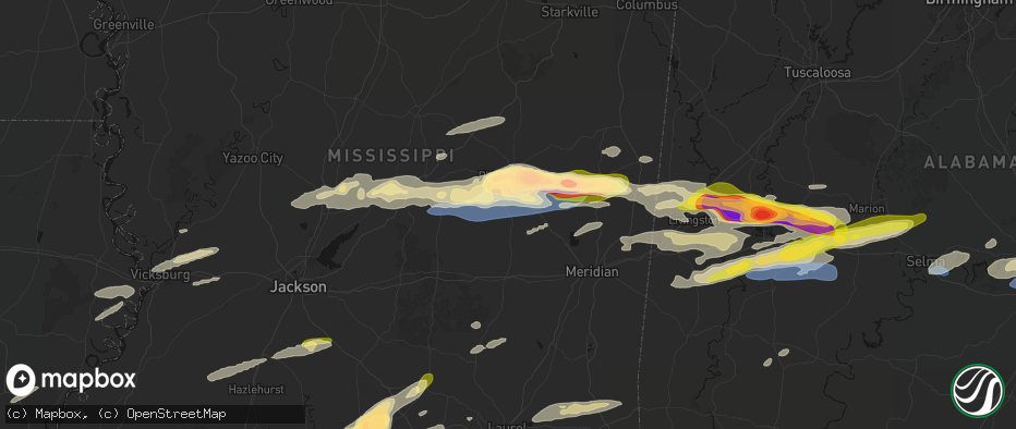 Hail map in Union, MS on May 6, 2026
