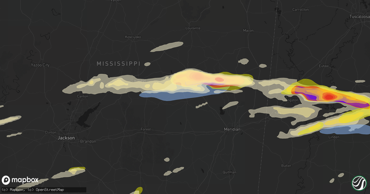 Hail map in Union, MS on May 6, 2026
