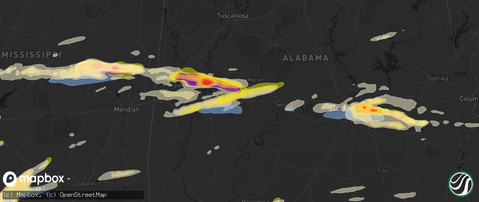 Hail map in Uniontown, AL on May 6, 2026