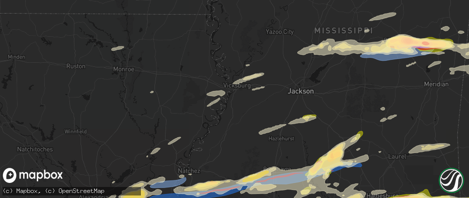 Hail map in Vicksburg, MS on May 6, 2026
