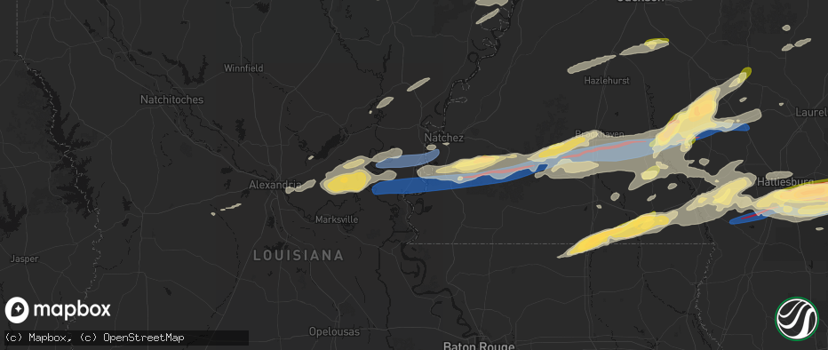 Hail map in Vidalia, LA on May 6, 2026
