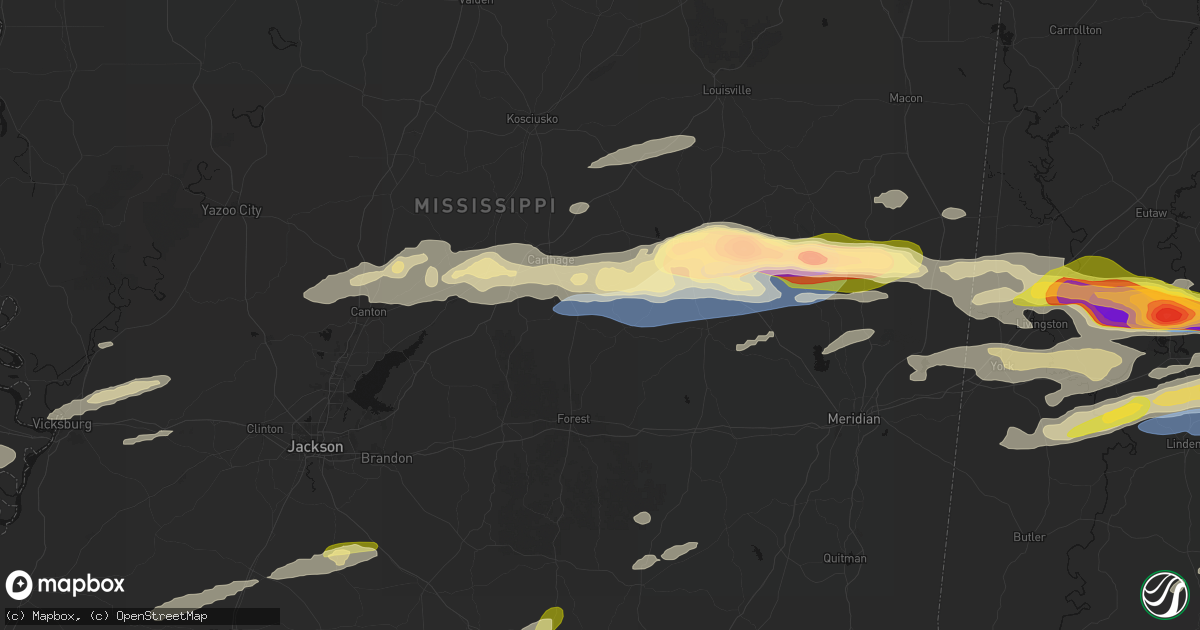 Hail map in Walnut Grove, MS on May 6, 2026