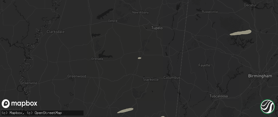 Hail map in Woodland, MS on May 6, 2026
