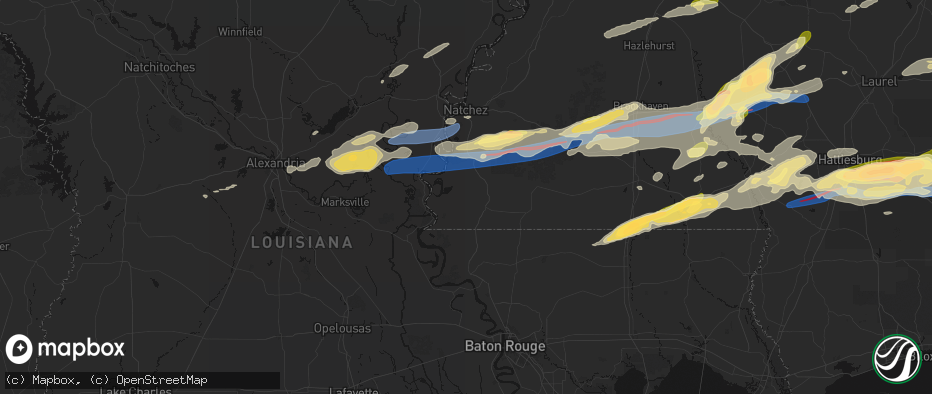Hail map in Woodville, MS on May 6, 2026