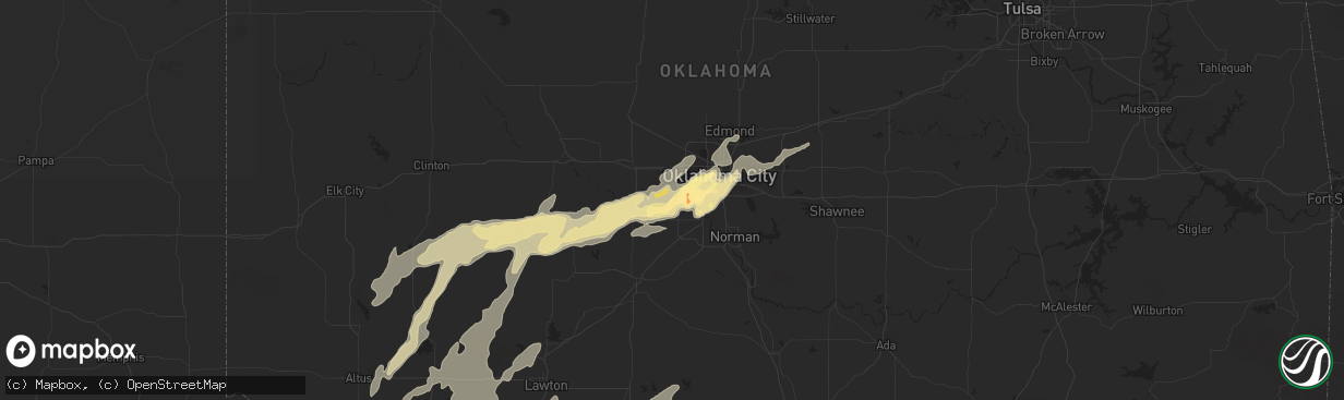 Hail map in Mustang, OK on May 7, 2014