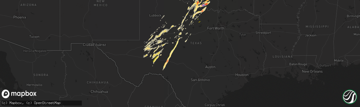 Hail map in Texas on May 7, 2014