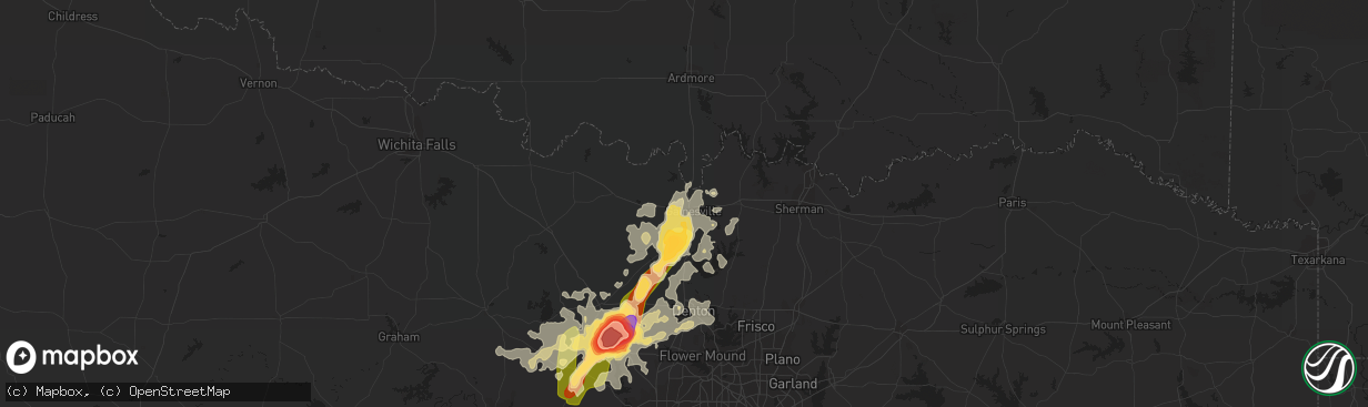 Hail map in Gainesville, TX on May 7, 2015