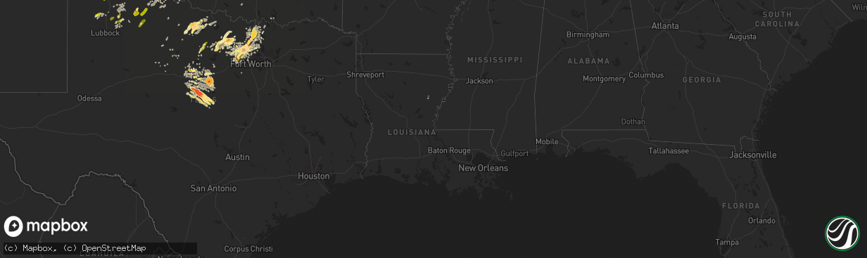 Hail map in Louisiana on May 7, 2015