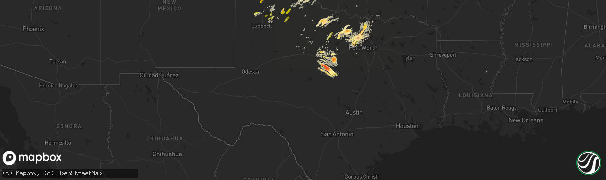 Hail map in Texas on May 7, 2015