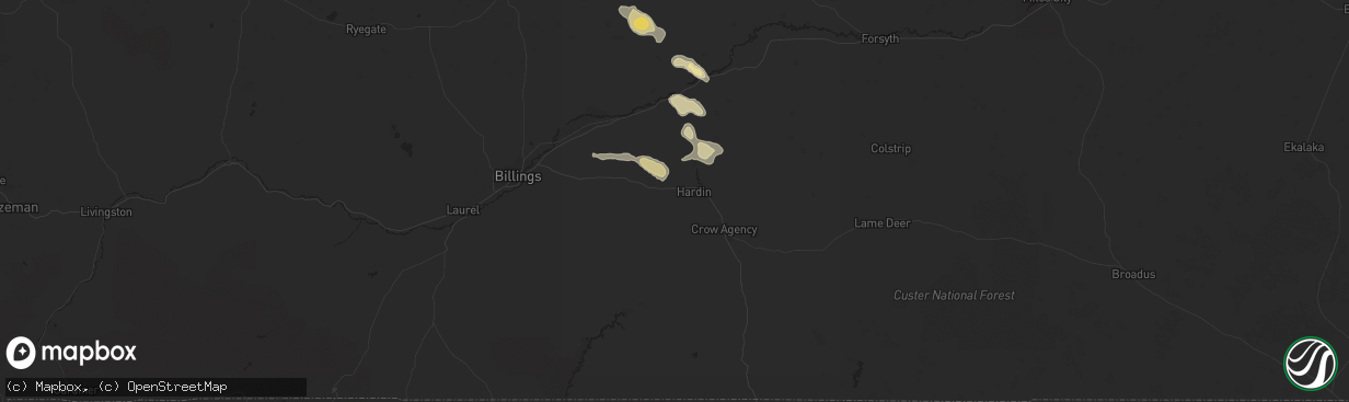 Hail map in Hardin, MT on May 7, 2018