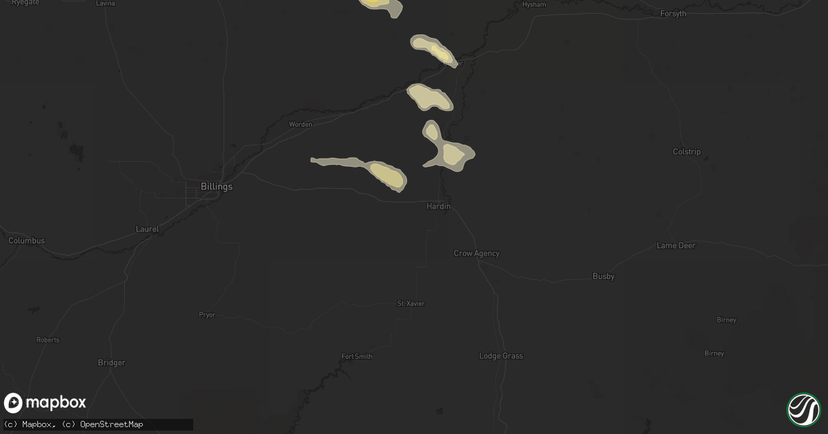Hail map in Hardin, MT on May 7, 2018