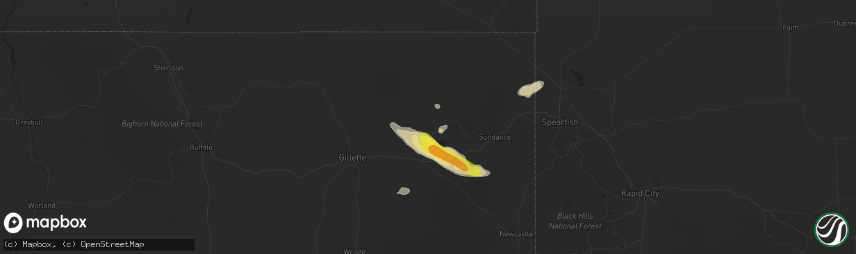 Hail map in Moorcroft, WY on May 7, 2018